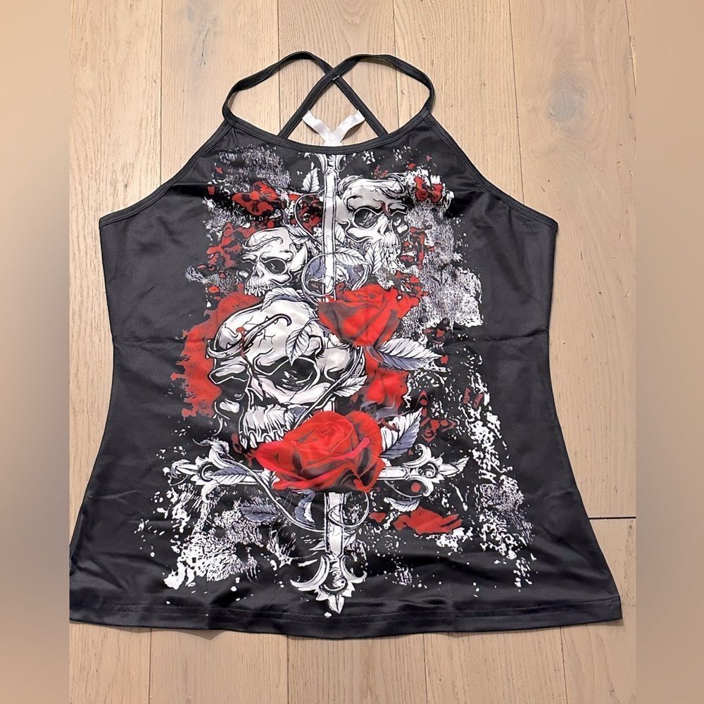 Black and Red Skull Print Women's Top